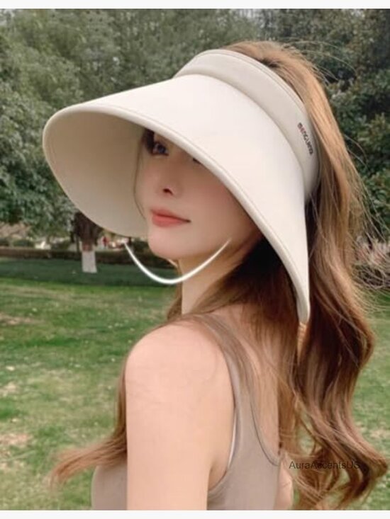 Women\'s UPF Sun Visor Hat Wide Brim Foldable Adjustable Ponytail Beach Travel main image 5